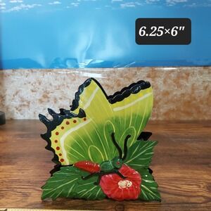 Vintage Style Butterfly Napkin Holder Green Yellow Floral Garden Bright Decor